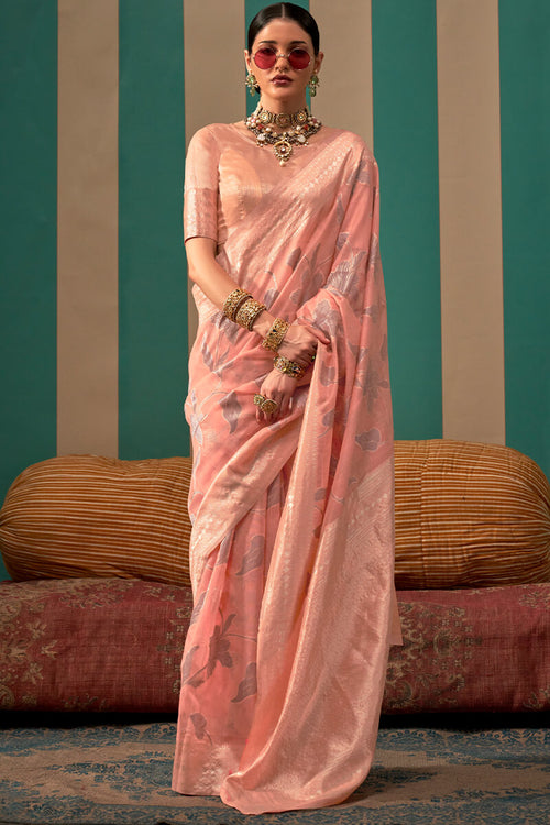 Load image into Gallery viewer, Resplendent Peach Cotton Silk Saree With Posh Blouse Piece
