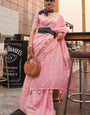 Murmurous Baby Pink Cotton Silk Saree With Gratifying Blouse Piece