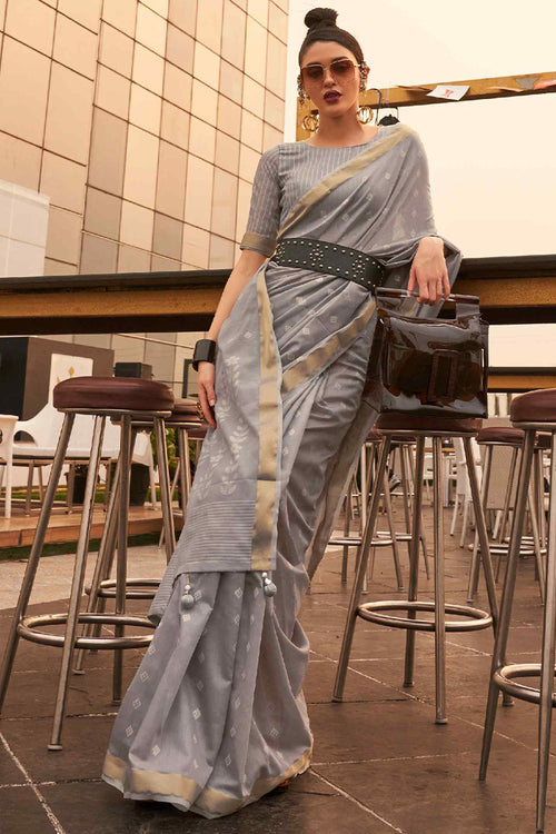 Load image into Gallery viewer, Exuberant Grey Cotton Silk Saree With Amiable Blouse Piece
