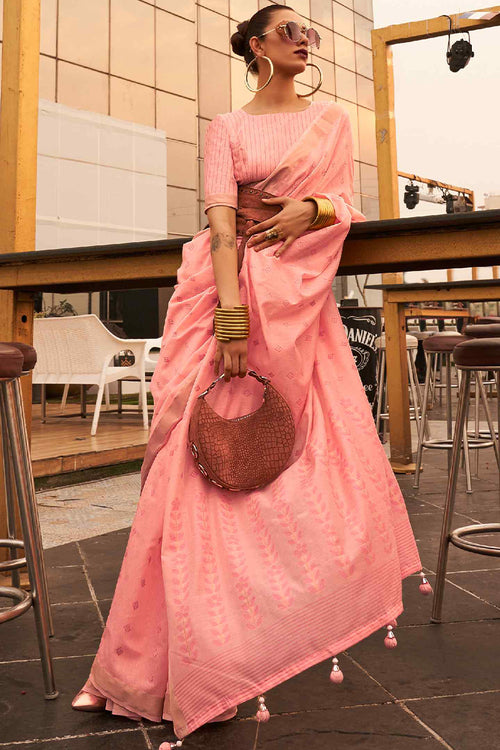 Load image into Gallery viewer, Woebegone Pink Cotton Silk Saree With Panoply Blouse Piece
