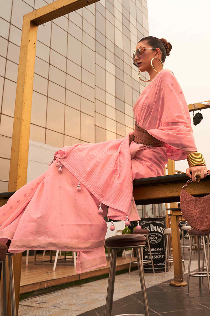 Woebegone Pink Cotton Silk Saree With Panoply Blouse Piece