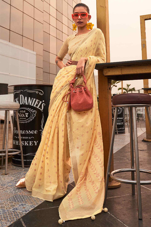 Load image into Gallery viewer, Bucolic Yellow Cotton Silk Saree With Admirable Blouse Piece
