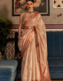 Smart Beige Soft Banarasi Silk Saree With Entrancing Blouse Piece