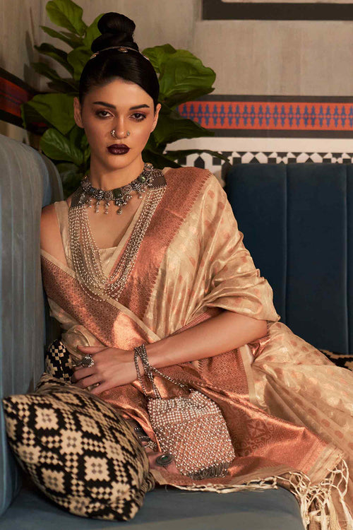 Load image into Gallery viewer, Smart Beige Soft Banarasi Silk Saree With Entrancing Blouse Piece
