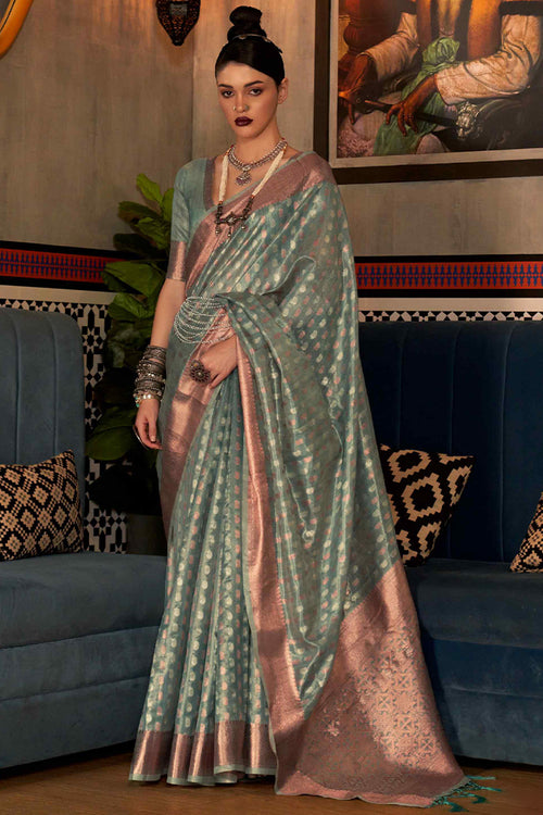 Load image into Gallery viewer, Propinquity Pista Soft Banarasi Silk Saree With Tempting Blouse Piece
