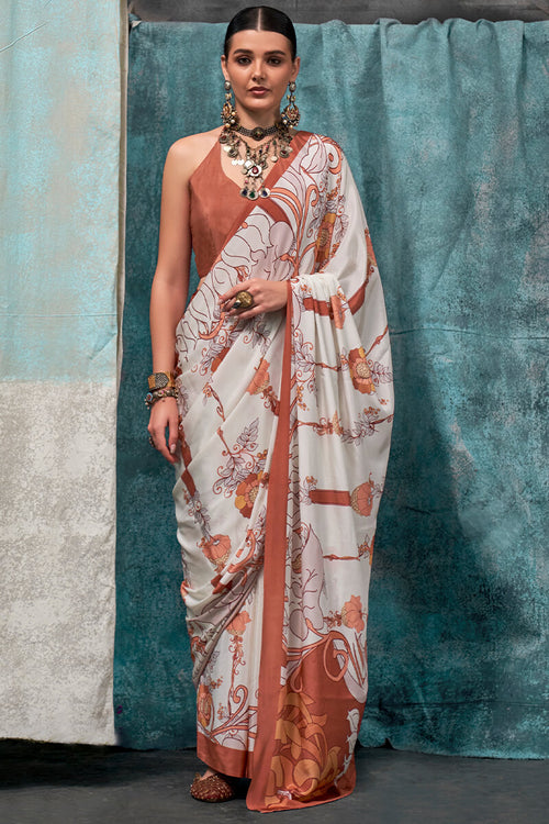 Load image into Gallery viewer, Amazing Off White Digital Printed Crape Silk Saree With Dazzling Blouse Piece
