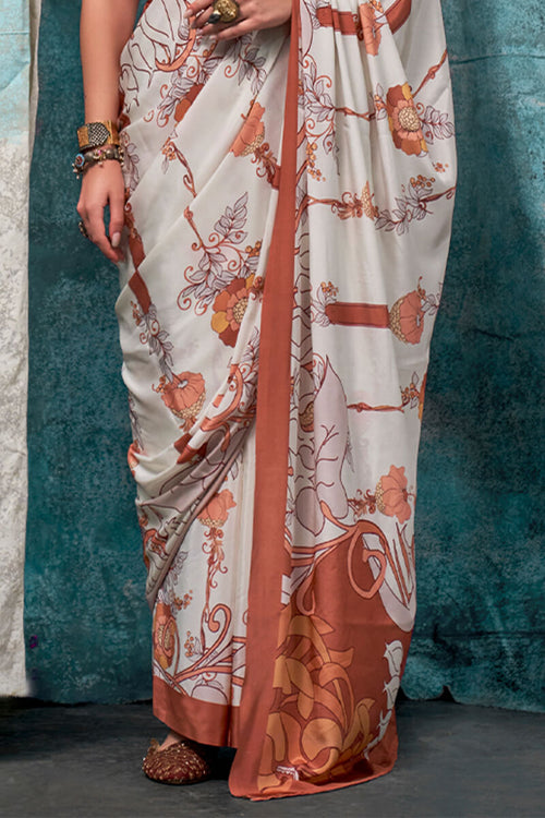 Load image into Gallery viewer, Amazing Off White Digital Printed Crape Silk Saree With Dazzling Blouse Piece
