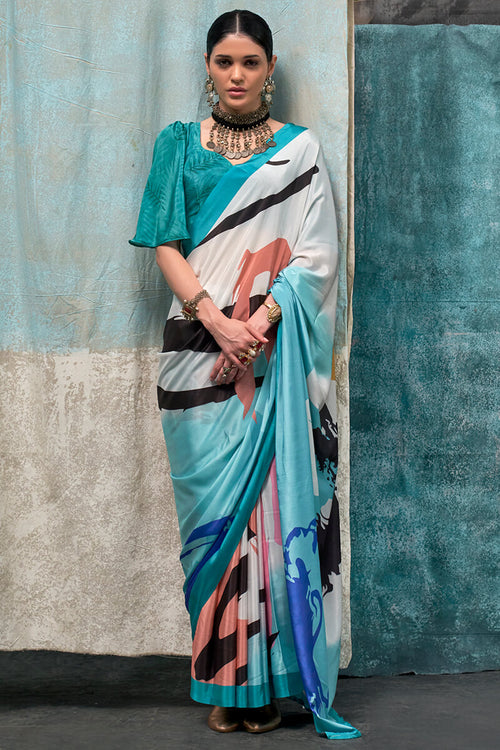 Load image into Gallery viewer, Desiring Sky Digital Printed Crape Silk Saree With Twirling Blouse Piece
