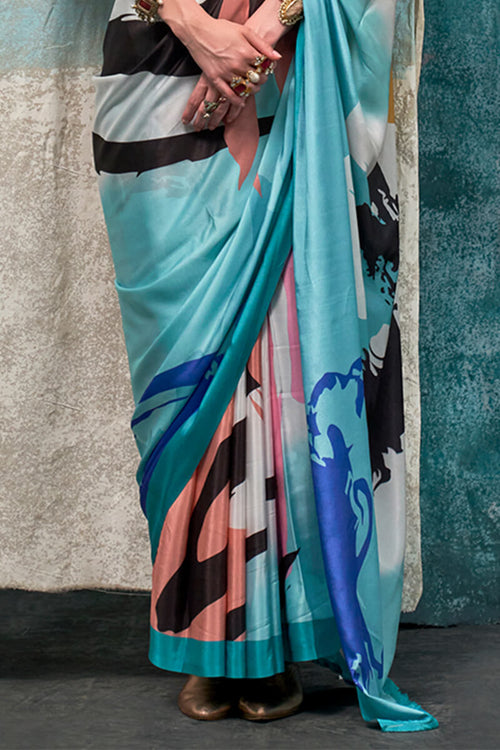 Load image into Gallery viewer, Desiring Sky Digital Printed Crape Silk Saree With Twirling Blouse Piece
