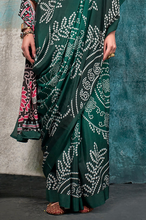 Load image into Gallery viewer, Enticing Dark Green Digital Printed Crape Silk Saree With Diaphanous Blouse Piece
