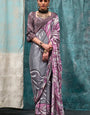 Murmurous Grey and Pink Digital Printed Crape Silk Saree With Confounding Blouse Piece