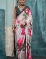 Allure Beige Digital Printed Crape Silk Saree With Opulent Blouse Piece