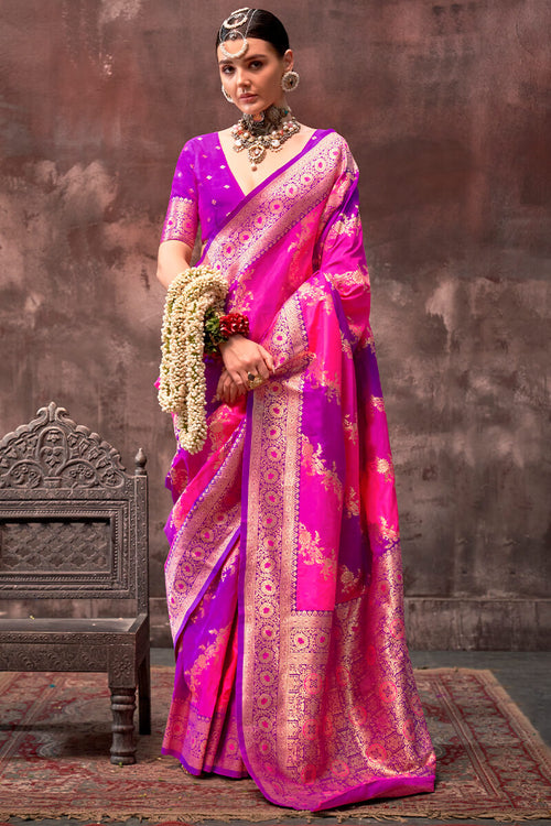 Load image into Gallery viewer, Prominent Magenta Soft Banarasi Silk Saree With Adoring Blouse Piece
