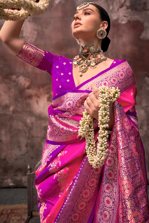 Load image into Gallery viewer, Prominent Magenta Soft Banarasi Silk Saree With Adoring Blouse Piece
