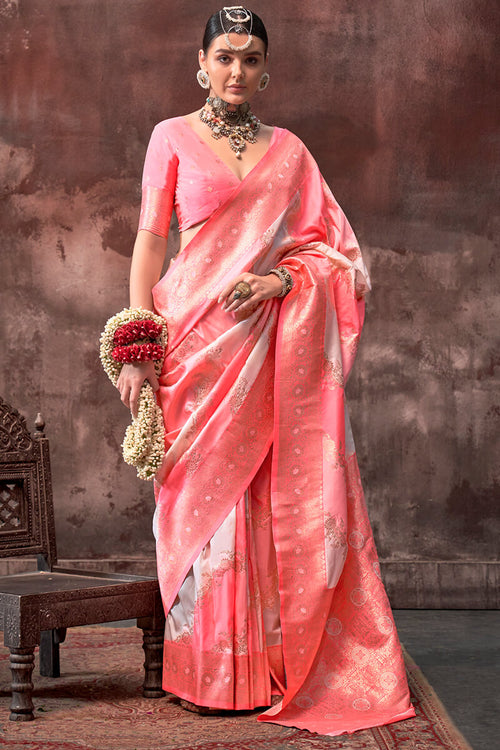 Load image into Gallery viewer, Ideal Baby Pink Soft Banarasi Silk Saree With Exuberant Blouse Piece
