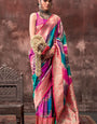 Excellent Multicolor Soft Banarasi Silk Saree With Dalliance Blouse Piece