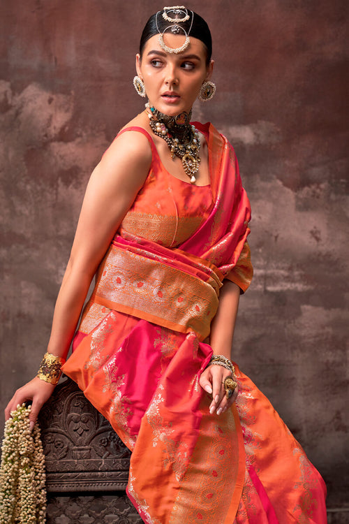 Load image into Gallery viewer, Lassitude Orange Soft Banarasi Silk Saree With Nemesis Blouse Piece
