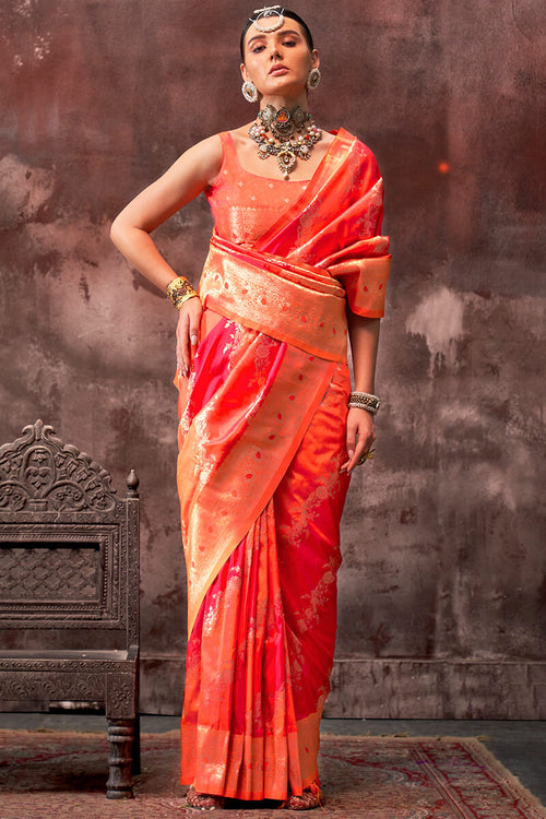 Load image into Gallery viewer, Lassitude Orange Soft Banarasi Silk Saree With Nemesis Blouse Piece
