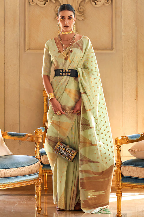 Load image into Gallery viewer, Entrancing Pista Soft Banarasi Silk Saree With Eloquence Blouse Piece
