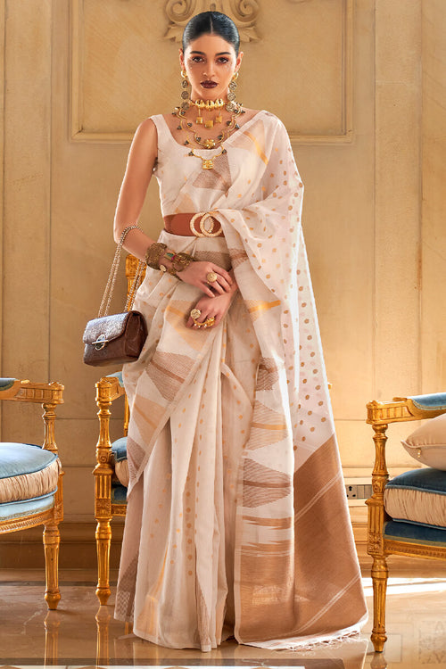 Load image into Gallery viewer, Denouement Beige Soft Banarasi Silk Saree With Sempiternal Blouse Piece
