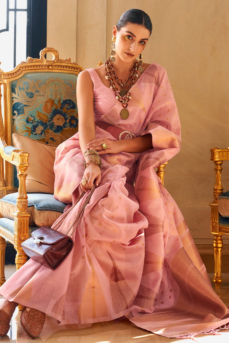Murmurous Baby Pink Soft Banarasi Silk Saree With Ebullience Blouse Piece