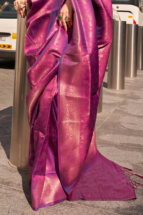 Load image into Gallery viewer, Staring Purple Kanjivaram Silk Saree With Adorable Blouse Piece
