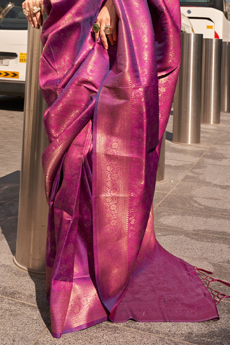 Staring Purple Kanjivaram Silk Saree With Adorable Blouse Piece