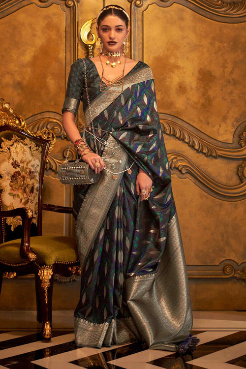 Load image into Gallery viewer, Jazzy Navy Blue Soft Banarasi Silk Saree With Gratifying Blouse Piece
