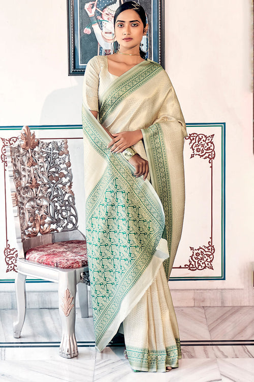 Load image into Gallery viewer, Classy Pista Kanjivaram Silk Saree With Resplendent Blouse Piece
