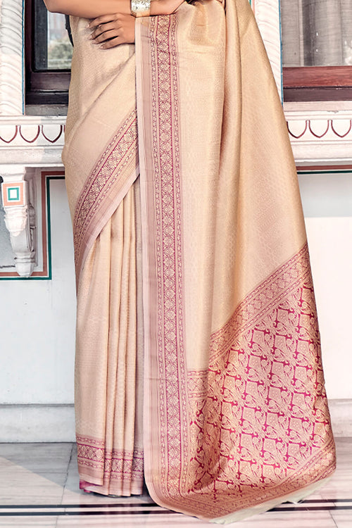 Load image into Gallery viewer, Lovely Beige Kanjivaram Silk Saree With Quixotic Blouse Piece
