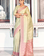 Demanding Pista Kanjivaram Silk Saree With Resonant Blouse Piece