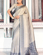 Groovy Grey Kanjivaram Silk Saree With Radiant Blouse Piece