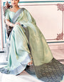 Inspiring Pista Kanjivaram Silk Saree With Jubilant Blouse Piece