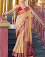 Surreptitious Beige Patola Silk Saree with Petrichor Blouse Piece