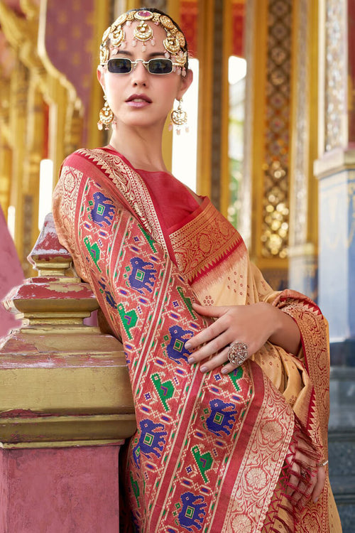 Load image into Gallery viewer, Surreptitious Beige Patola Silk Saree with Petrichor Blouse Piece
