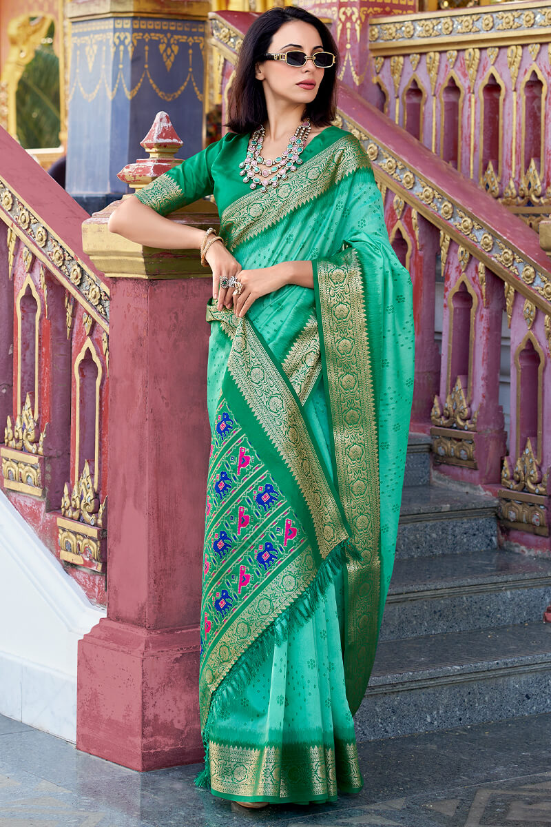 Palimpsest Turquoise Patola Silk Saree with Nemesis Blouse Piece