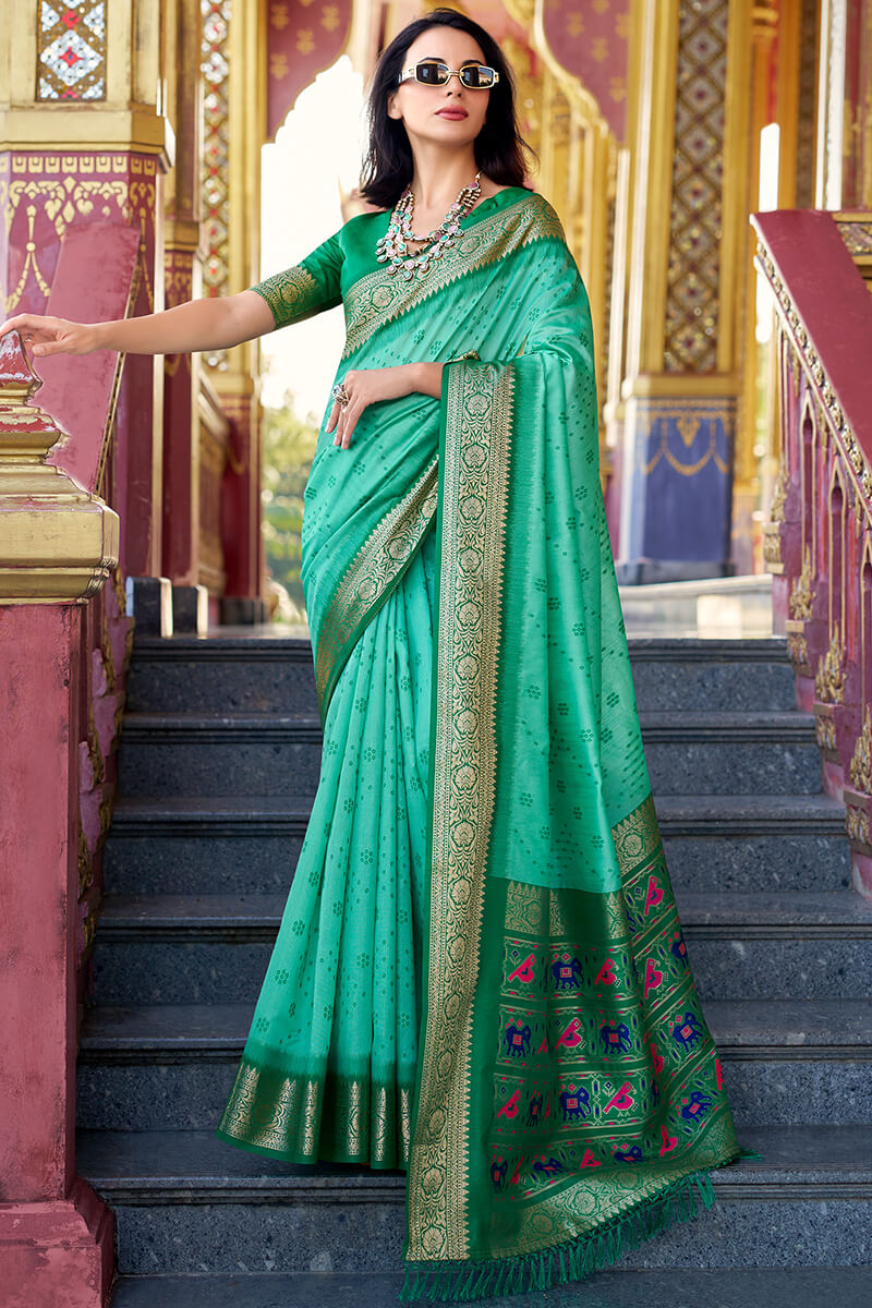 Palimpsest Turquoise Patola Silk Saree with Nemesis Blouse Piece