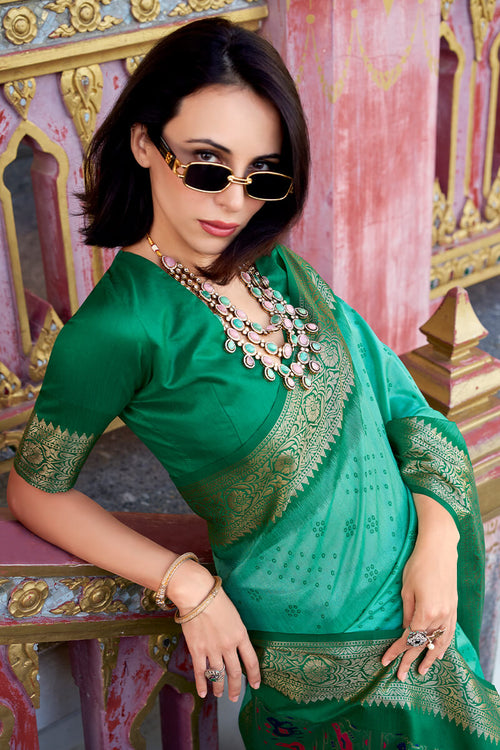 Load image into Gallery viewer, Palimpsest Turquoise Patola Silk Saree with Nemesis Blouse Piece
