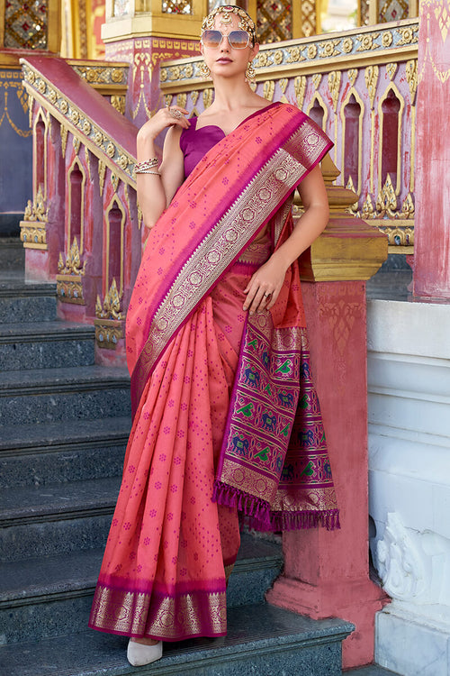 Load image into Gallery viewer, Evanescent Pink Patola Silk Saree with Desultory Blouse Piece
