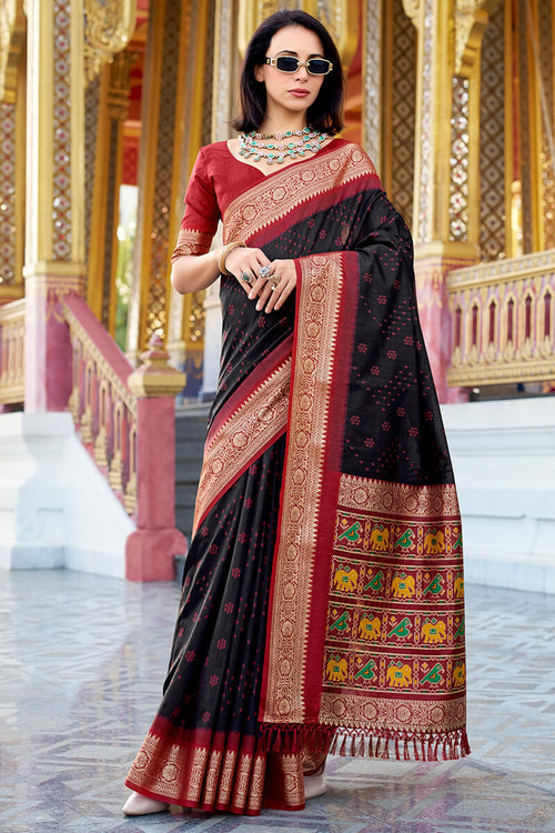 Load image into Gallery viewer, Lassitude Black Patola Silk Saree with Propinquity Blouse Piece
