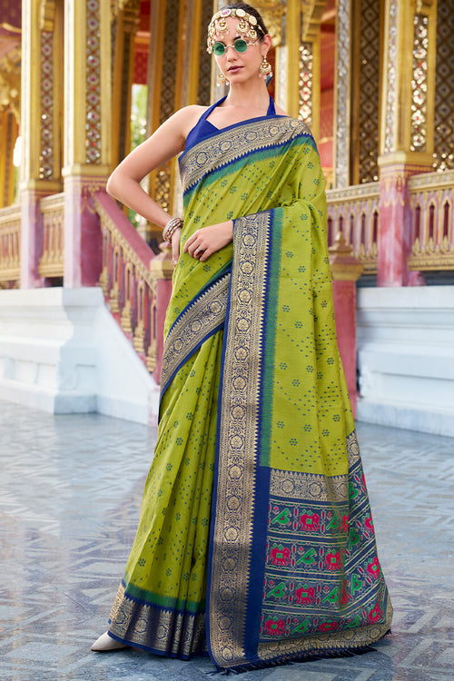 Load image into Gallery viewer, Incredible Mehndi Patola Silk Saree with Artistic Blouse Piece
