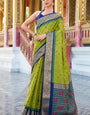 Incredible Mehndi Patola Silk Saree with Artistic Blouse Piece