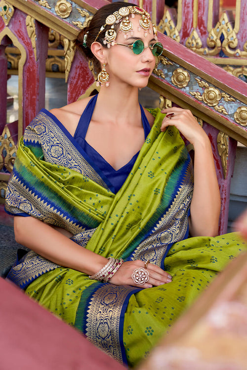 Load image into Gallery viewer, Incredible Mehndi Patola Silk Saree with Artistic Blouse Piece
