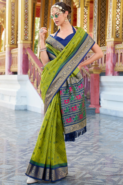 Load image into Gallery viewer, Incredible Mehndi Patola Silk Saree with Artistic Blouse Piece
