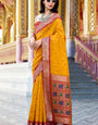 Unequalled Yellow Patola Silk Saree with Enthralling Blouse Piece