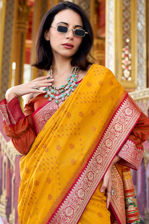 Load image into Gallery viewer, Unequalled Yellow Patola Silk Saree with Enthralling Blouse Piece
