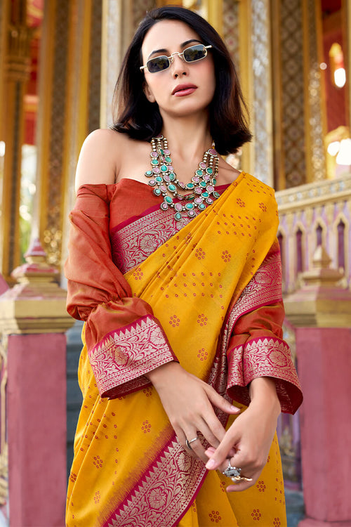 Load image into Gallery viewer, Unequalled Yellow Patola Silk Saree with Enthralling Blouse Piece
