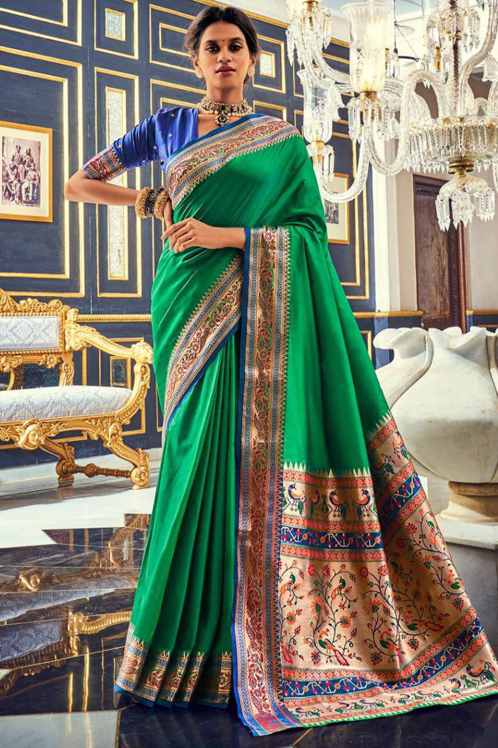 Preferable Green Paithani Silk Saree With Verdant Blouse Piece