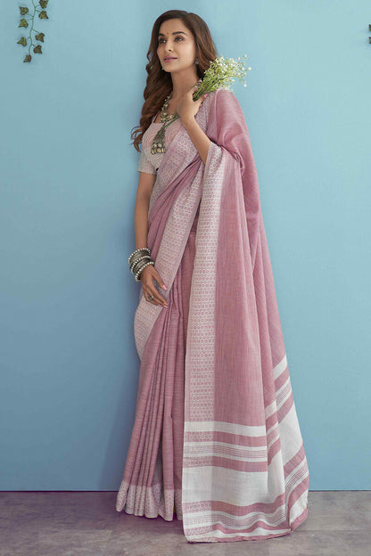 Deserving Lavender Lucknowi Silk Saree With Blooming Blouse Piece