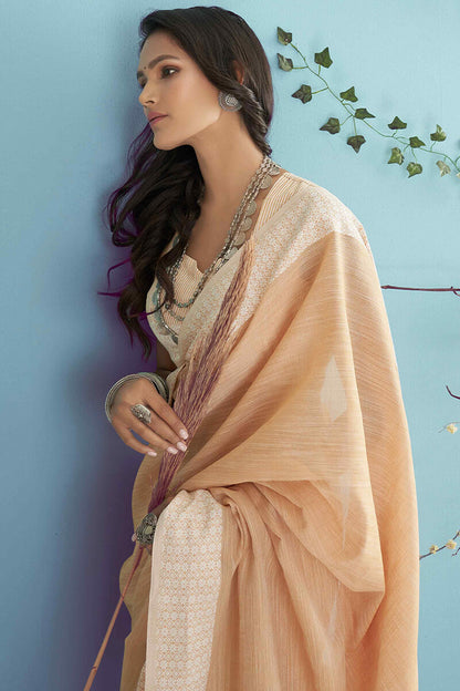 Blooming Dark Beige Lucknowi Silk Saree With Sensational Blouse Piece
